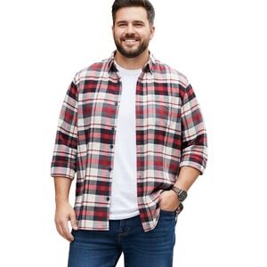 Columbia Plaid Cotton Long Sleeve Button Up Shirt Red Black White Men's 2XL EUC